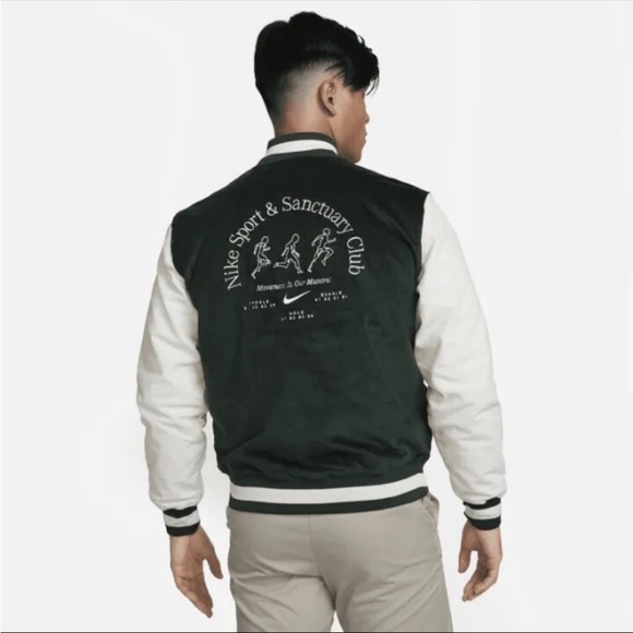 Nike Sport & Sanctuary Green/White Corduroy Bomber Jacket FB9972-397 Men’s - Picture 5 of 5